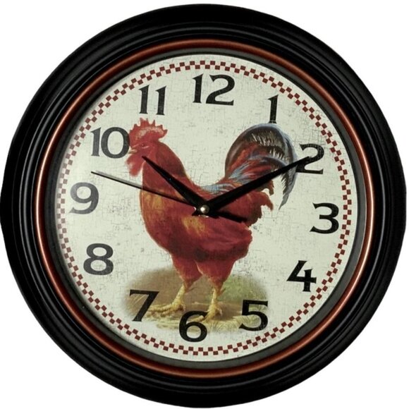 Seasonal Ind Other - Clock Farmhouse Rooster Quartz Analog Primitive Wall Hanging 12 in Round Black